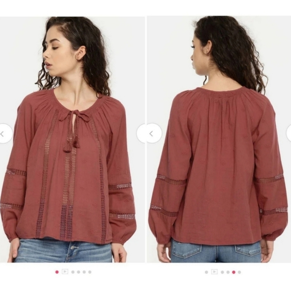 American Eagle Tassle Embroidered Boho Peasant Blouse Size Small